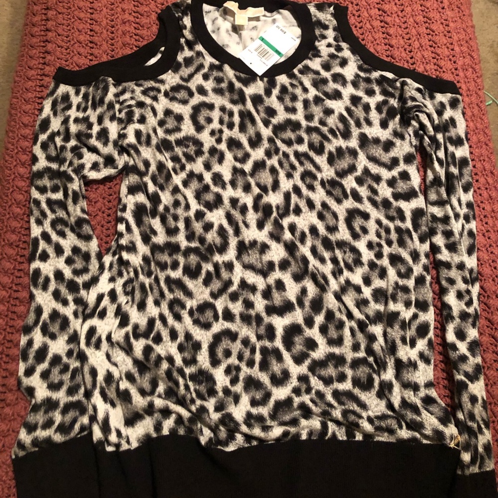 Cold shoulder Black Leopard Print Blouse